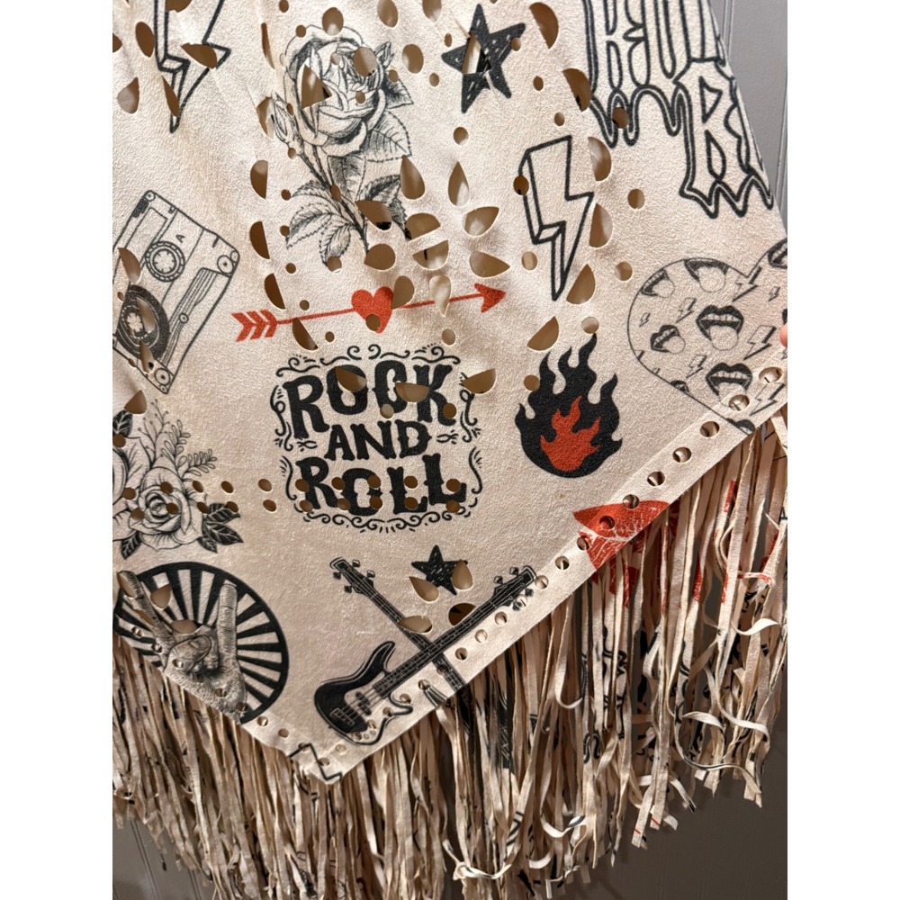 Origami by Vivien Rock and Roll Fringe Skirt Cream Faux Suede Laser Cut Large - Picture 3 of 4